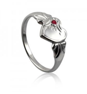 Silver Heart Birthstone Signet Ring - July