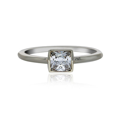 Silver Solitaire Square Ring With CZ