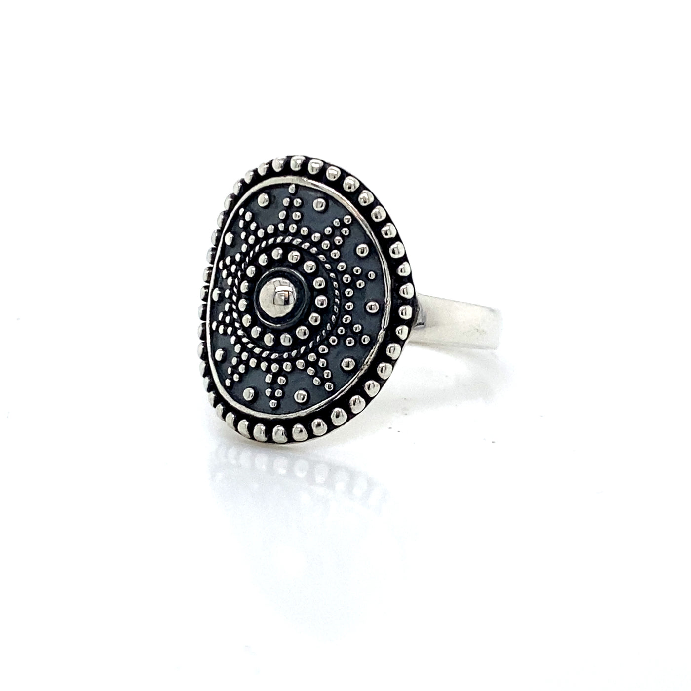 Silver Oval Mini Aztec Pattern Ring