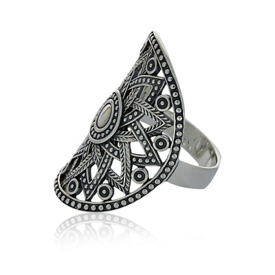 Silver Oval Large Aztec Pattern Ring