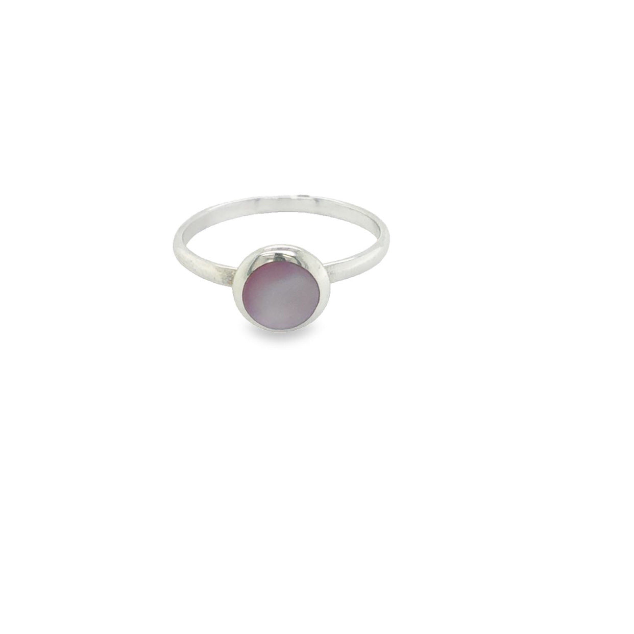 Sterling Silver Round Bezel Set Dyed Pink Mother Of Pearl Ring Size 7