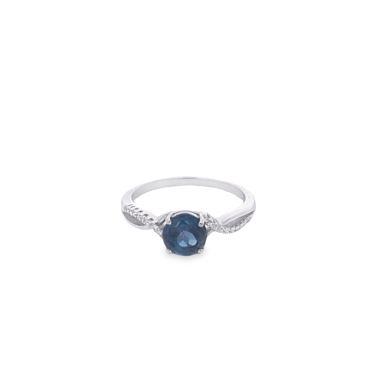 Sterling Silver Rhodium Plated London Blue Topaz And White Cz Set Ring Size 9