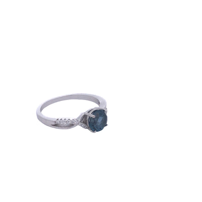 Sterling Silver Rhodium Plated London Blue Topaz And White Cz Set Ring Size 9