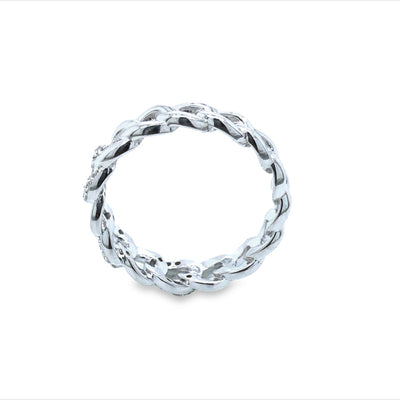 Olivia Sterling Silver Rhodium Plated Cz Set Chain Ring Size 8/P