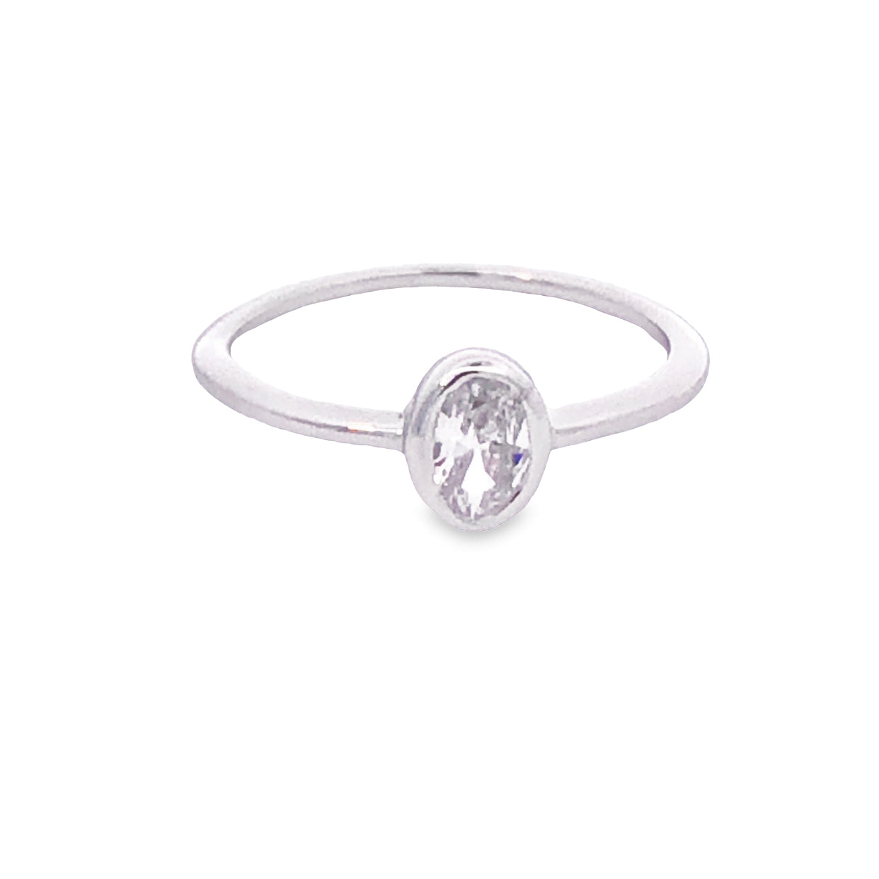 Sterling Silver Solitaire Oval Cz Bezel Set Ring