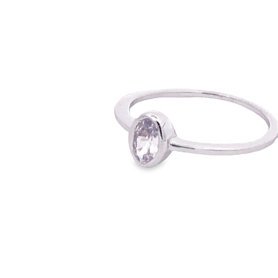 Sterling Silver Solitaire Oval Cz Bezel Set Ring