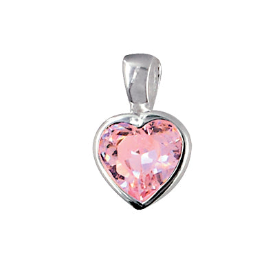 Sterling Silver Heart Pendant With One Heart Pink Cubic Zirconium