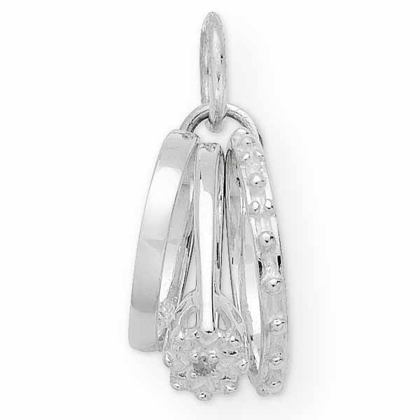 S/S 3 Piece Ring Set Diamond Pendant
