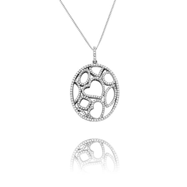 Sterling silver cubic zirconia oval cut out hearts and shapes pendant with sterling silver chain