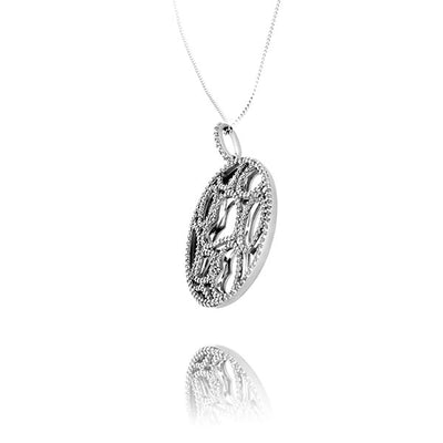 Sterling silver cubic zirconia oval cut out hearts and shapes pendant with sterling silver chain