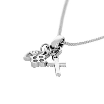 Sterling silver cross, flower and eye cubic zirconia set pendant