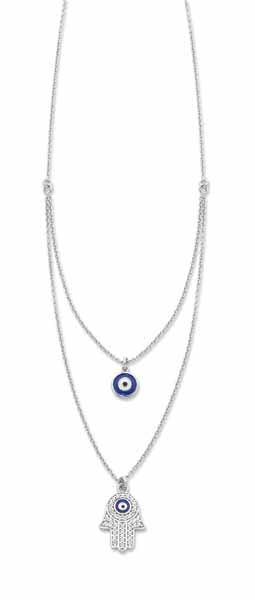 Sterling Silver 2 Layer Necklace With Cz And Blue Enamel