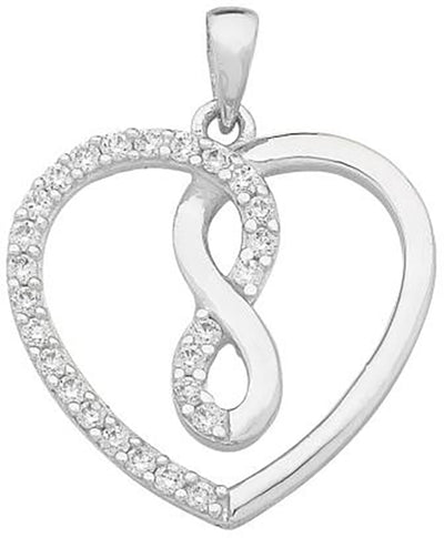 Sterling silver cubic zirconia infinity heart pendant