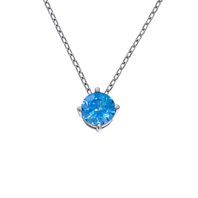 Olivia Sterling Silver Rhodium Plated Round Light Blue Cz Claw Set Pendant With Sterling Silver Chain