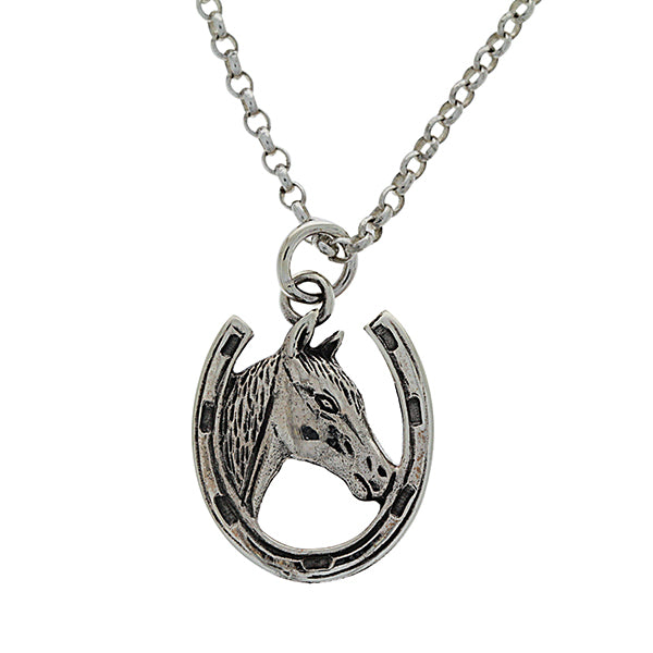 Sterling Silver Cut Horse Head In Horseshoe Pendant