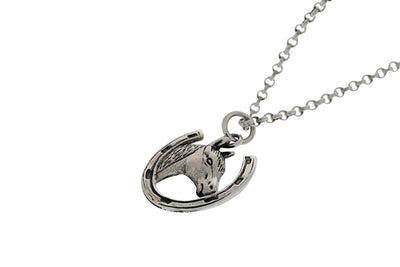 Sterling Silver Cut Horse Head In Horseshoe Pendant