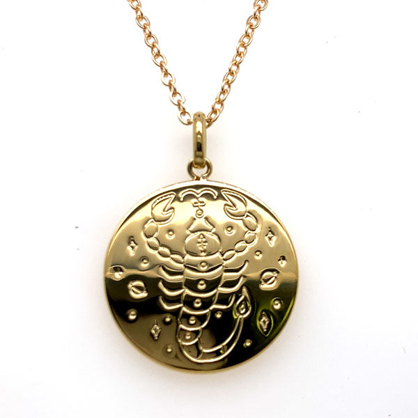 Mojo 18Ct 3 Micron Gold Plated Brass Polished Disc Zodiac Pendant - Scorpio