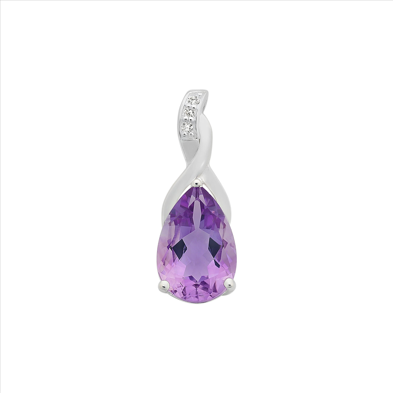 Sterling Silver Pear Shape Amethyst & Cz Pendant