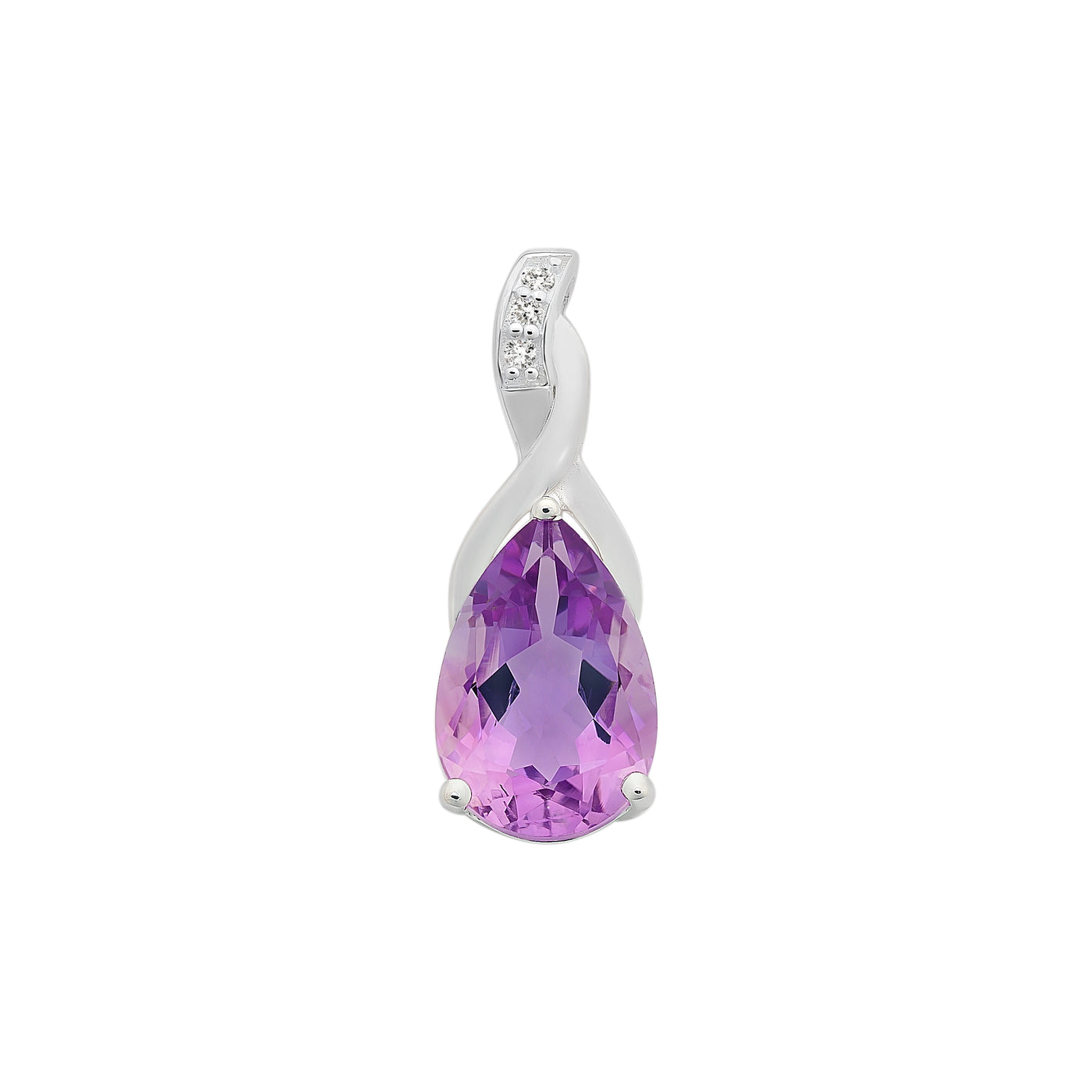 Sterling Silver Pear Shape Amethyst & Cz Pendant