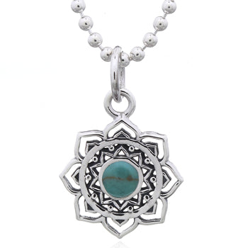 Onatah Sterling Silver Mini Mandala Pendant Set With Turquoise