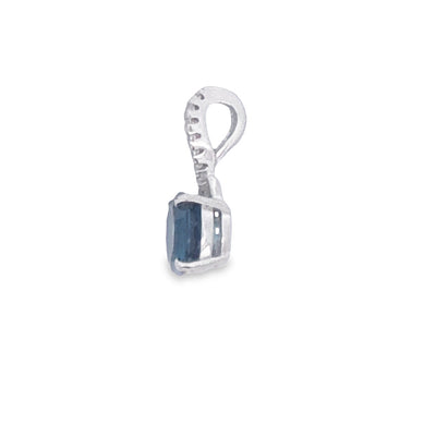 Sterling Silver Rhodium Plated London Blue Topaz And White Cz Set Pendant