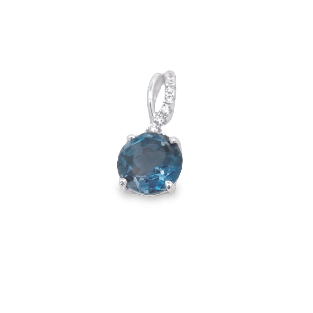 Sterling Silver Rhodium Plated London Blue Topaz And White Cz Set Pendant