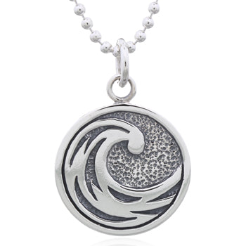 Onatah Sterling Silver Wave Engraved Disc Pendant