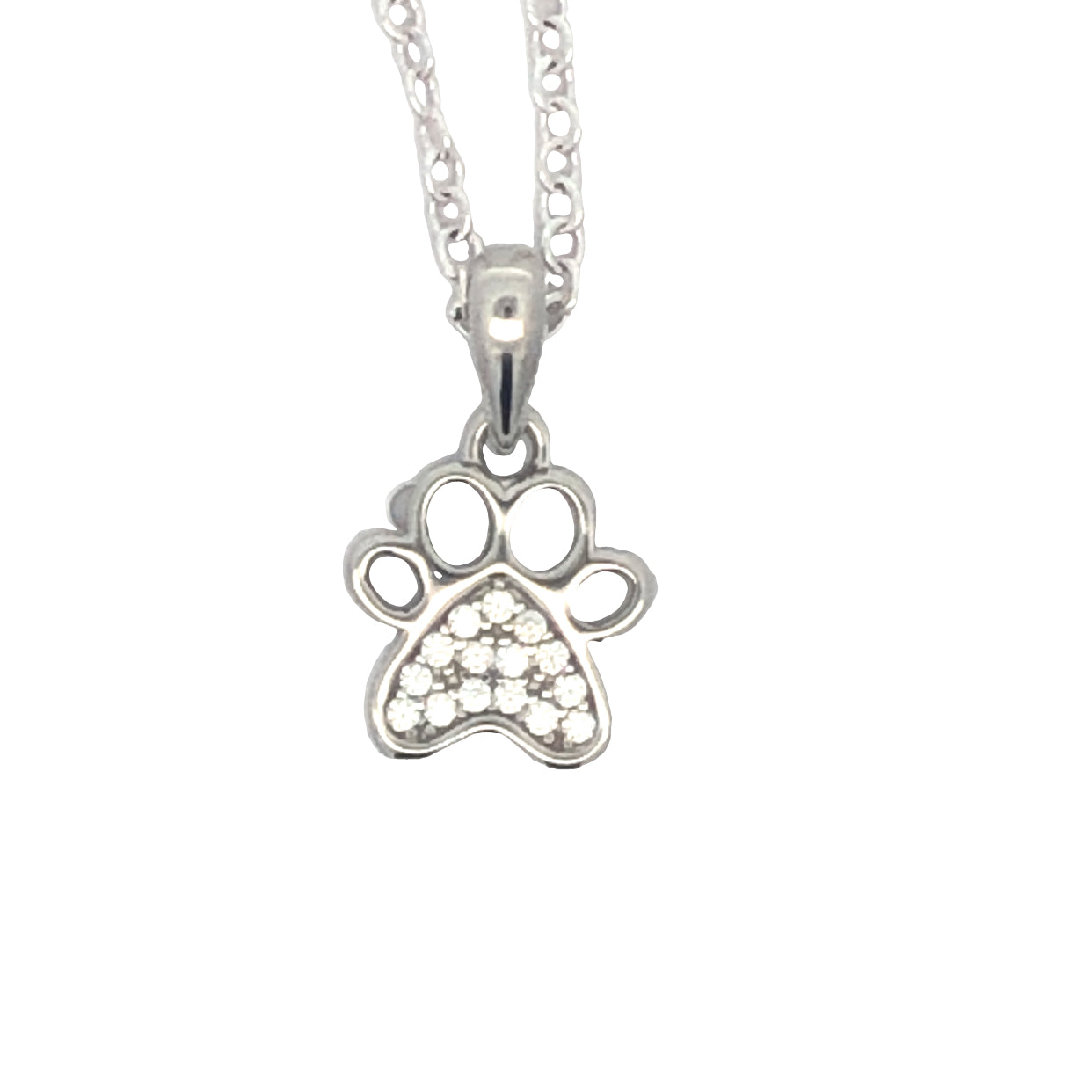 Sterling Silver Paw Print Pendant Set With Cubic Zirconia