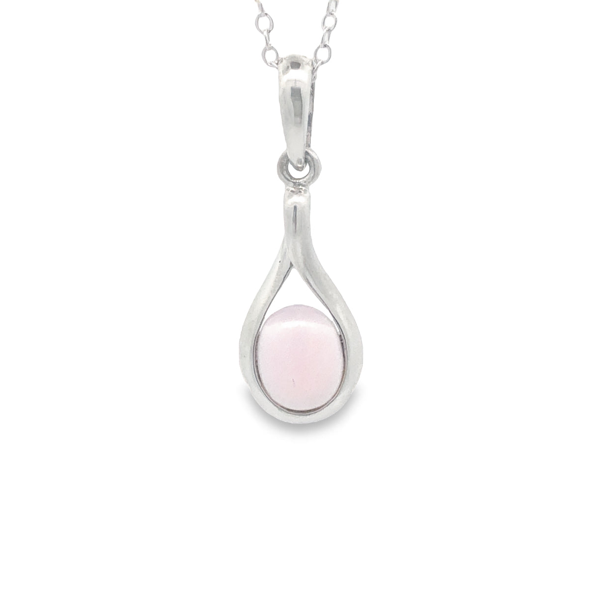 Onatah Sterling Silver Twist Wire Oval Cabachon Rose Quartz Pendant