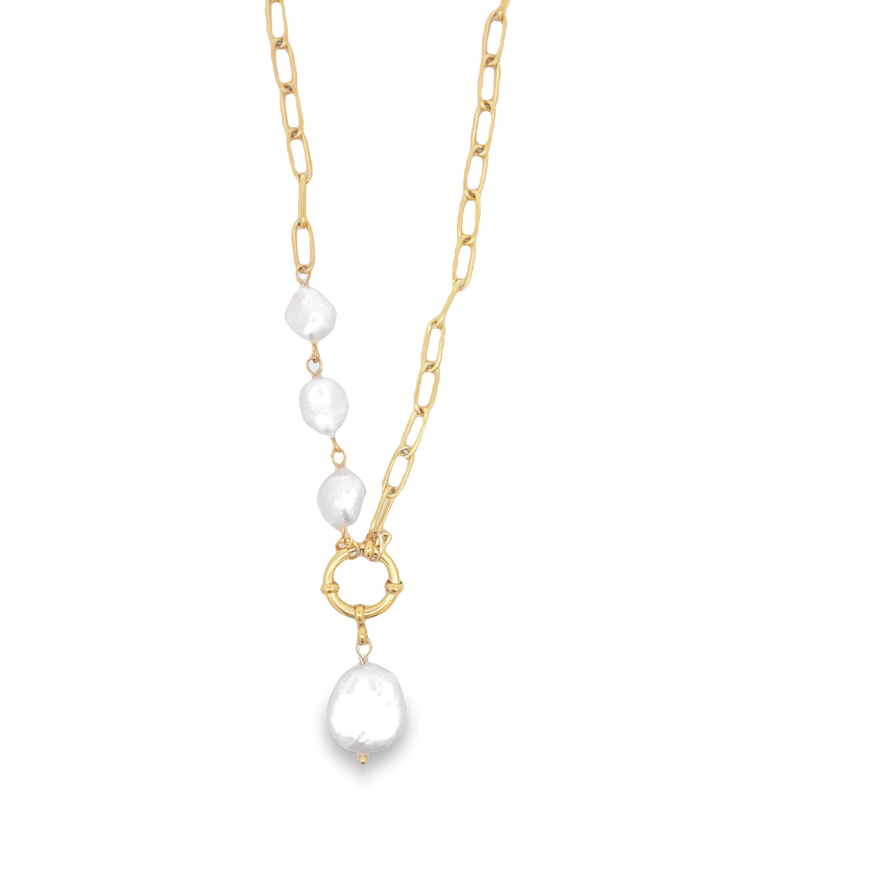 Onatah Sterling Silver Gold Plated Pearl And Gold Links Necklace