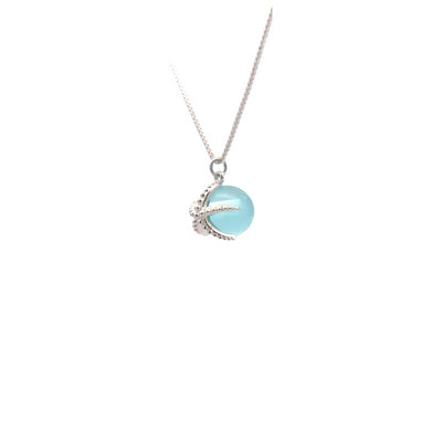 Onatah Sterling Silver Aqua Ball With Starfish Pendant And Sterling Silver Box Chain