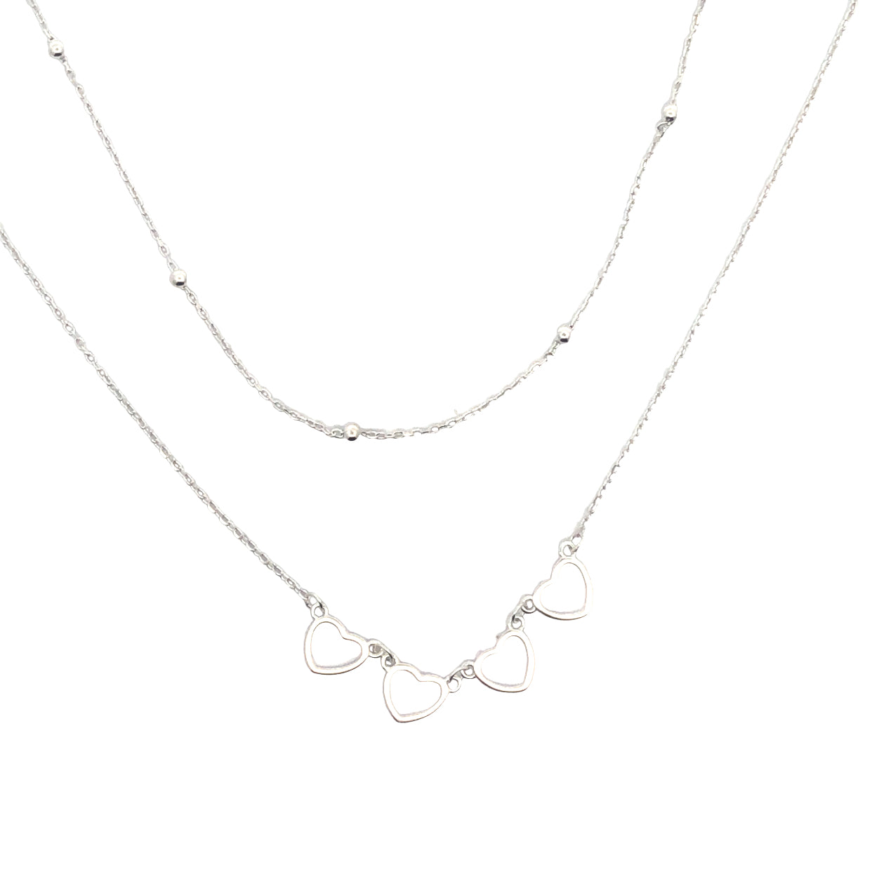 Onatah Sterling Silver Layered Necklace Featuring Heart Chain And Ball Chain