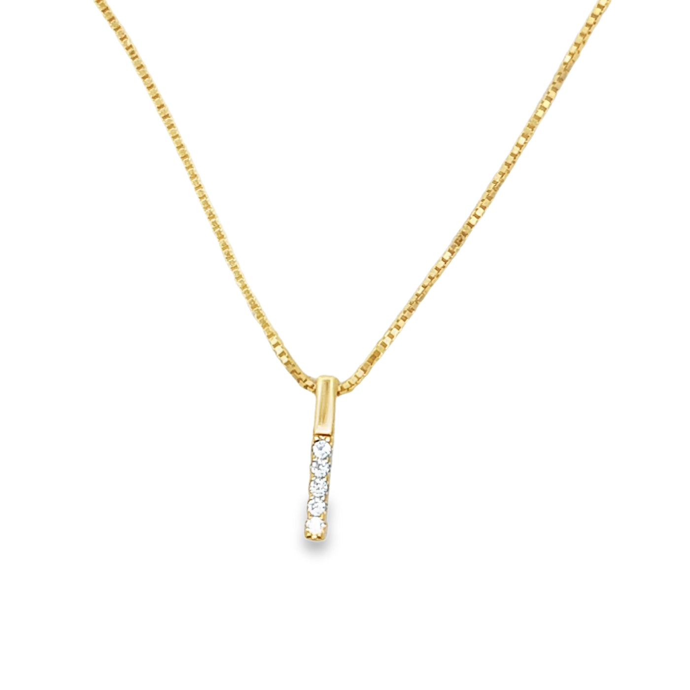 Lustra Sterling Silver Yellow Gold Plated Drop Bar Cz Set Pendant With S/S Yg Plated Chain 40Cm With 3 Cm Ext