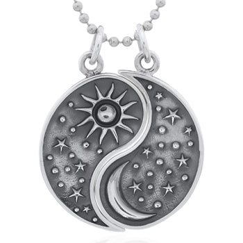 Onatah Sterling Silver Friends Yin Yang Split Oxidised Disc Pendant Featuring Sun And Moon