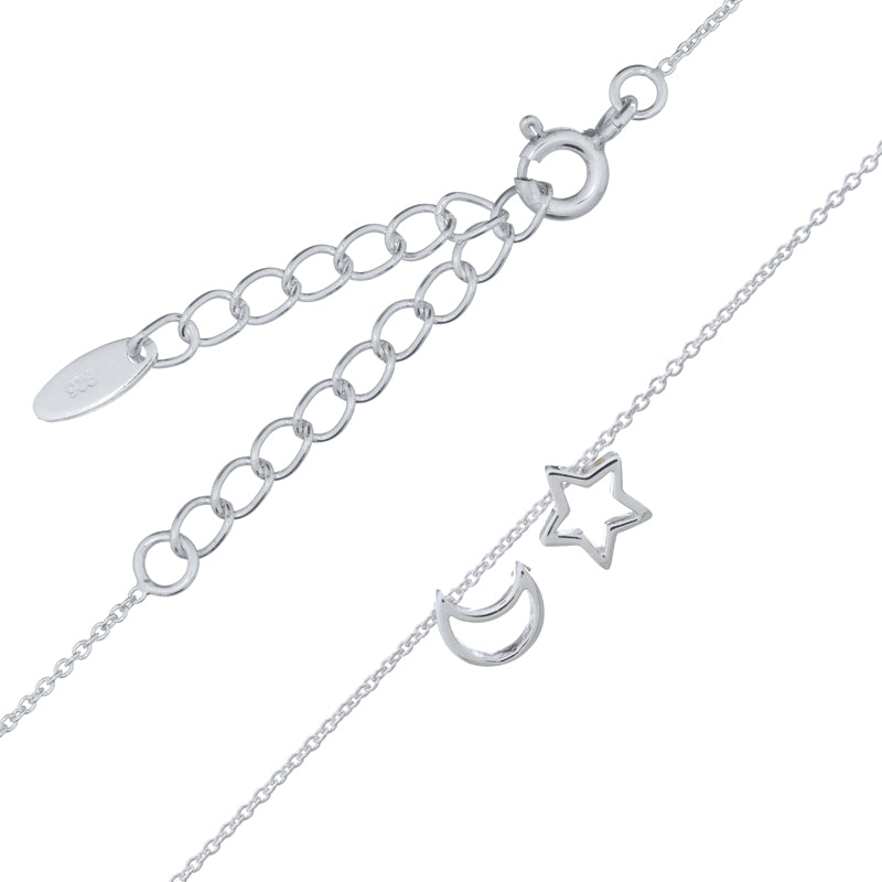 Onatah Sterling Silver Slider Star And Moon Pendants With Sterling Silver Trace Chain 40Cm + 5Cm Ext