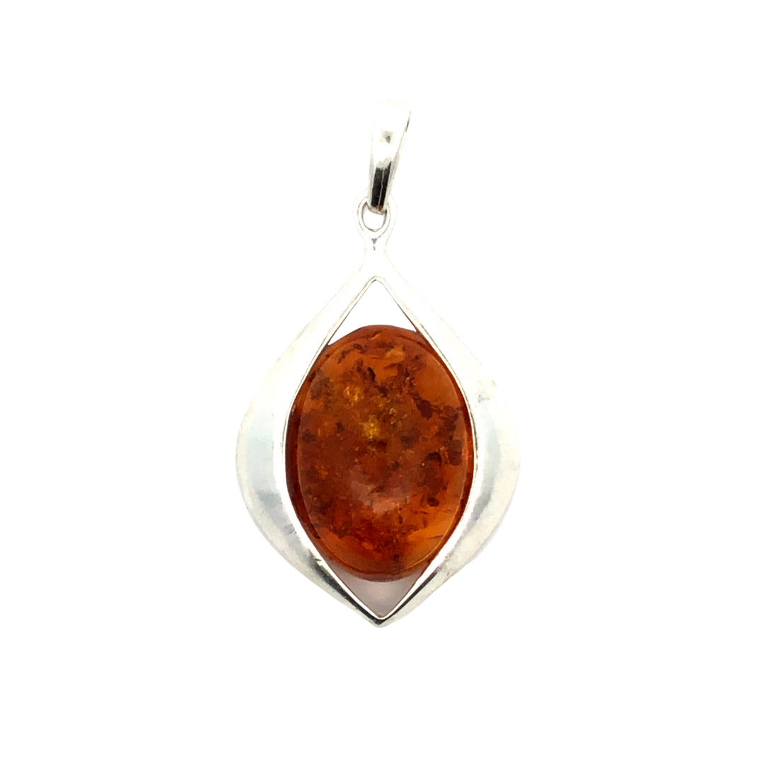 Sterling Silver Amber Open Design Pendant