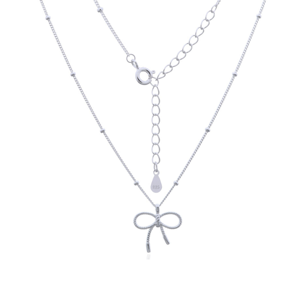 Onatah Sterling Silver Bow Pendant On A Curb And Ball Chain 42Cm With 5 Cm Ext.