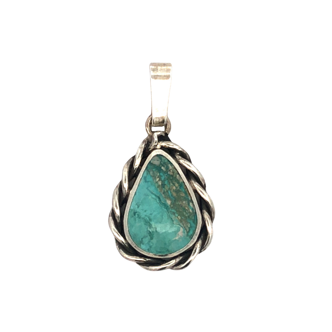 Sterling Silver Handmade Pear Shape Narooma Turquoise Pendant Featuring Twisted Wire Surround 7.15Ct