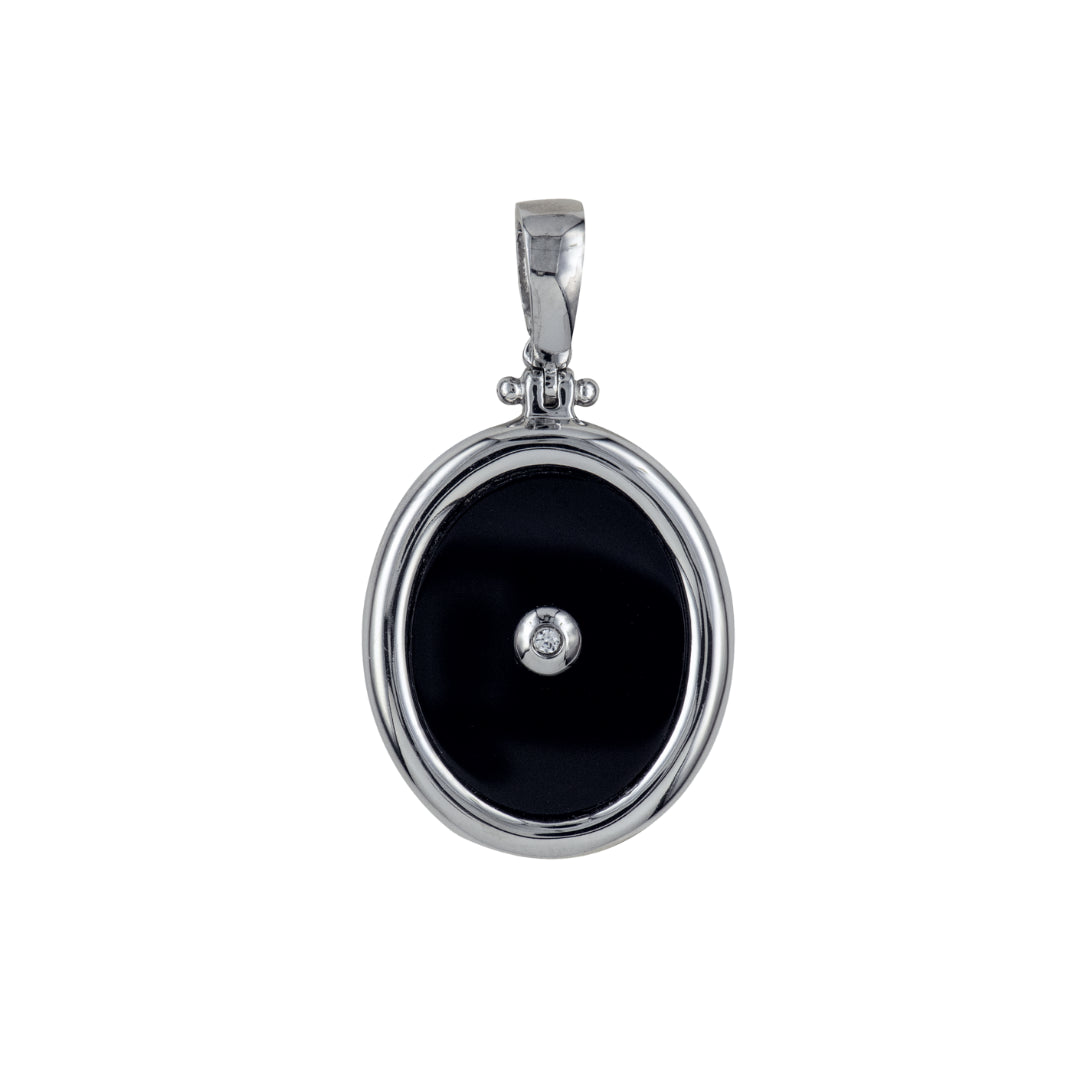 Sterling Silver Oval Onyx And Cz Enhancer Pendany