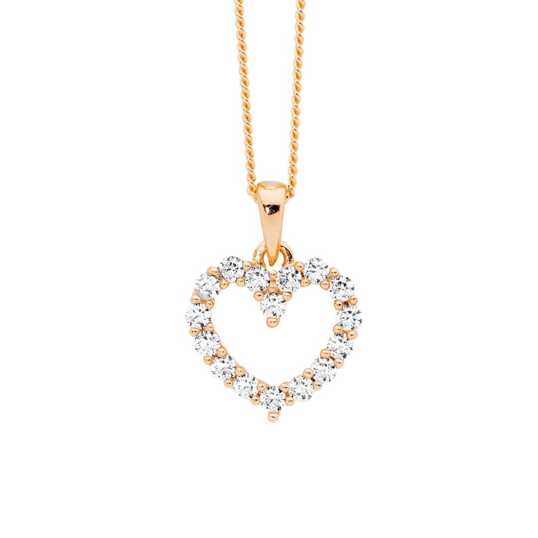 Sterling Silver Rose Gold Plated 11mm Open Heart Pendant