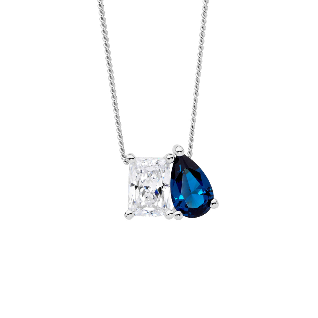 Sterling Silver White Emerald & London Blue Pear Shape CZ Pendant