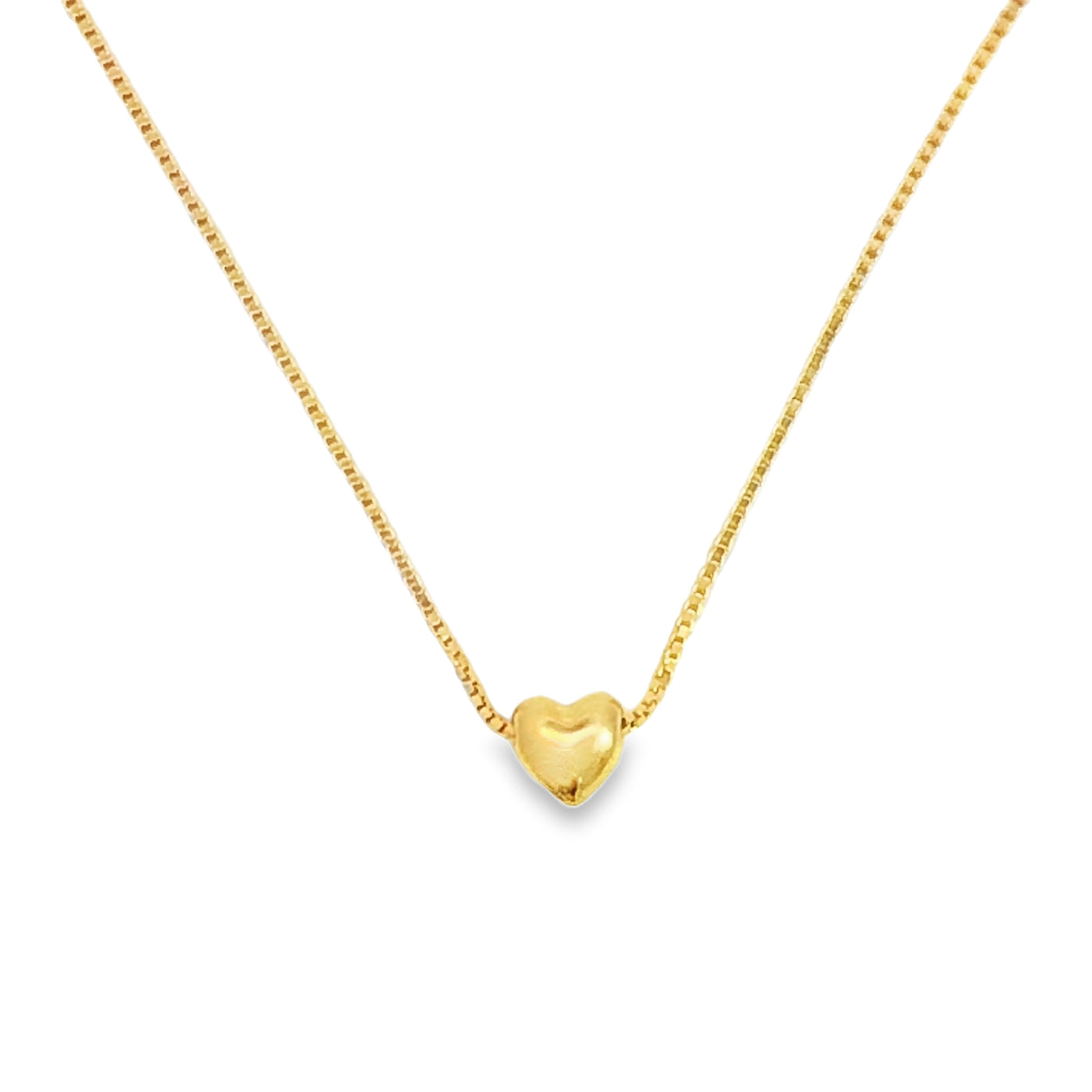 Onatah Sterling Silver Gold Plated Slider Puff Heart Pendant On A Box Chain 42Cm With 5 Cm Ext.