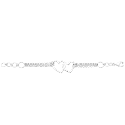 Sterling Silver Multi Strand Bracelet With 2X Open Hearts