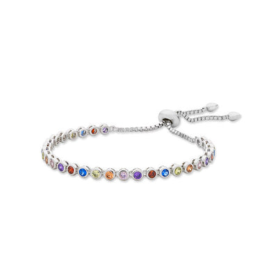 Sterling silver multi coloured cubic zirconia bezel set tennis bracelet