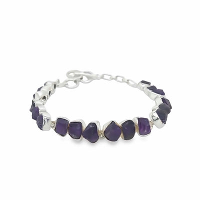 Sterling Silver Bracelet Bezel Set With Rough Amethyst Crystals