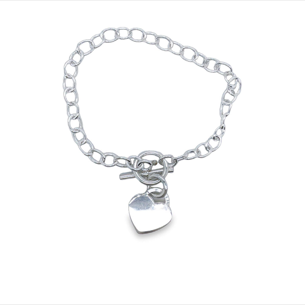 Sterling Silver T-Bar Clasp Heart Bracelet