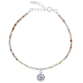 Onatah Sterling Silver Crazy Agate Mini Bead Bracelet With Sun Moon Charm