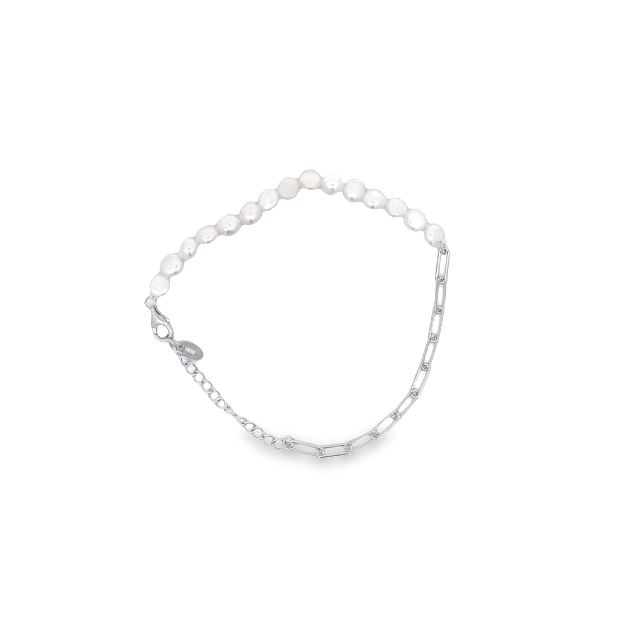 Onatah Sterling Silver Bracelet With Small Pearls And Silver Links