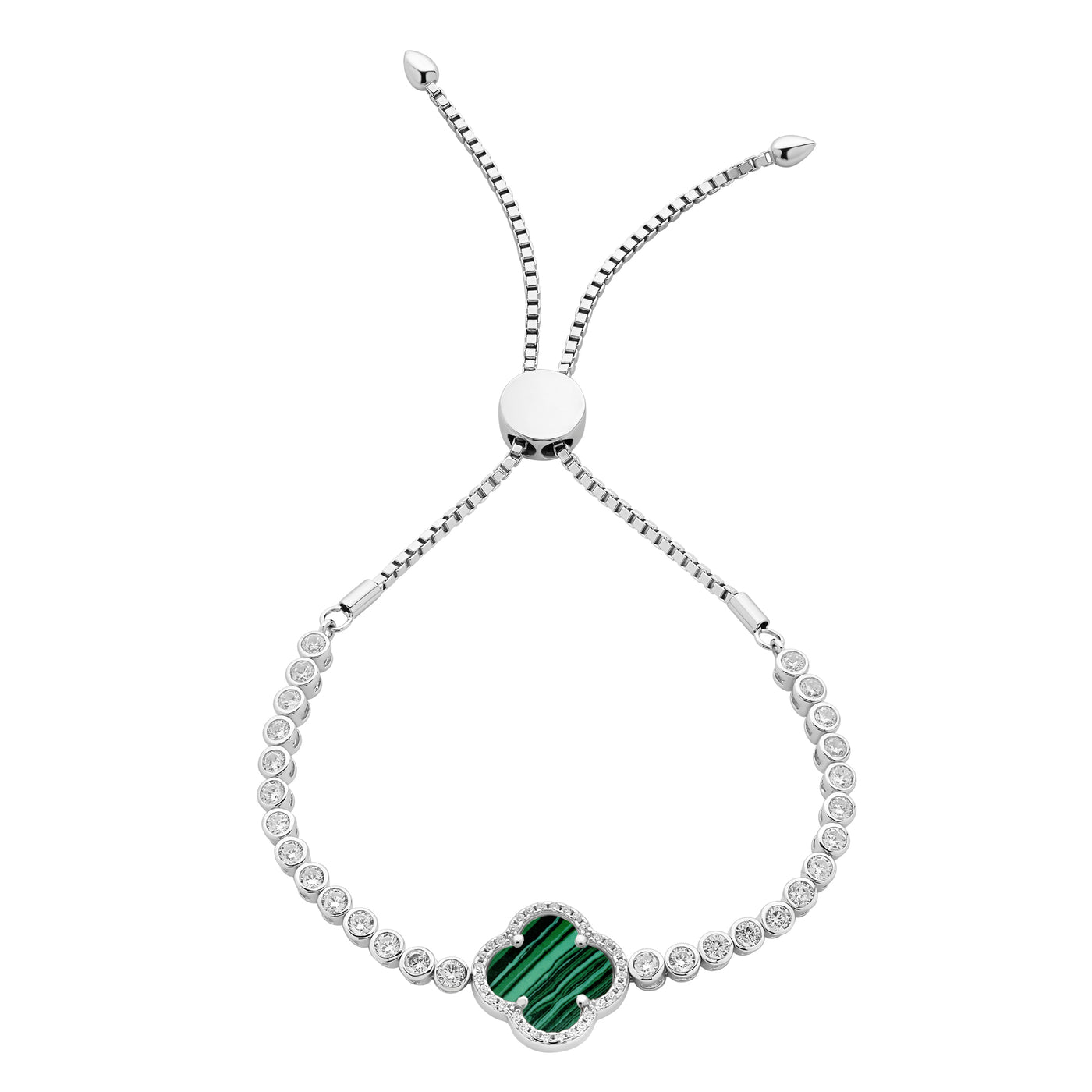 Sterling Silver Cubic Zirconia And Created Malachite Bracelet