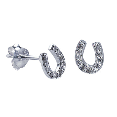 Sterling Silver Horseshoe Cz Stud